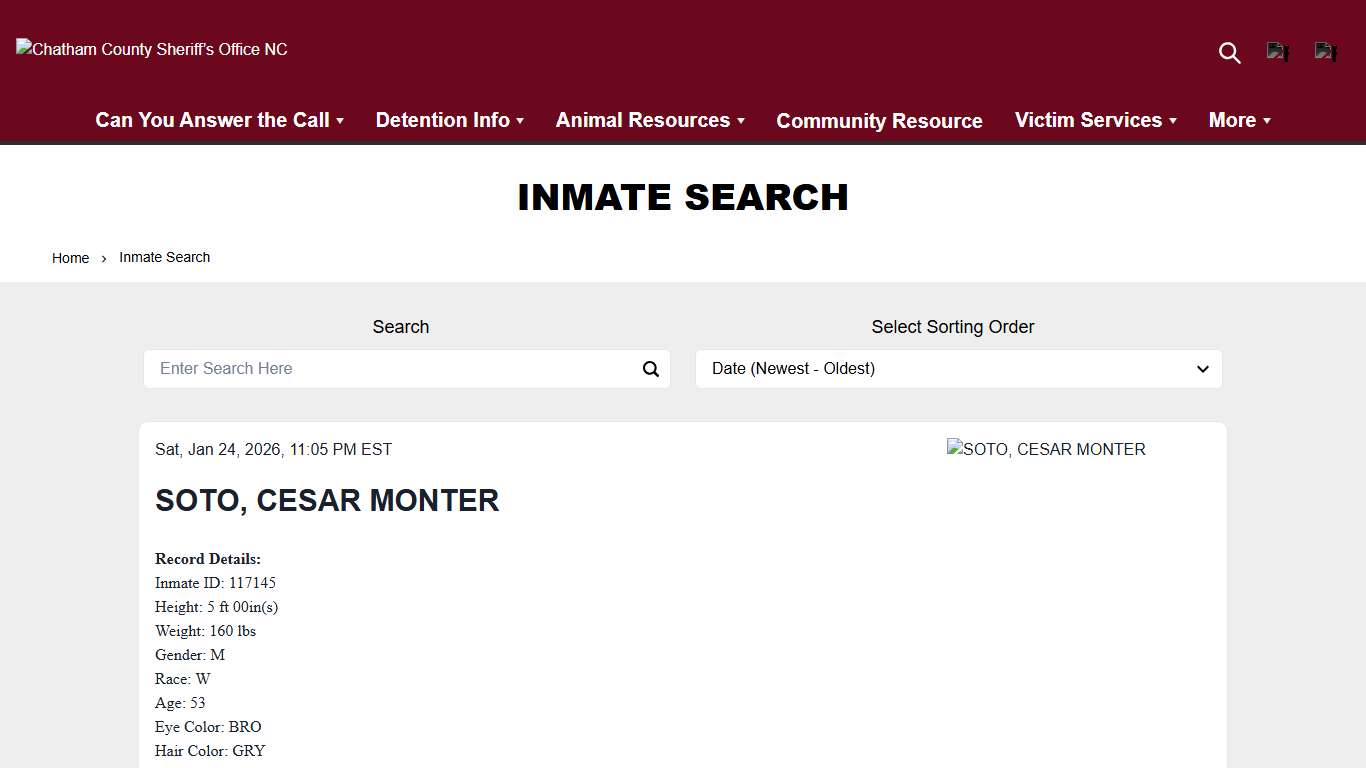 Inmate Search Chatham County Sheriff’s Office NC