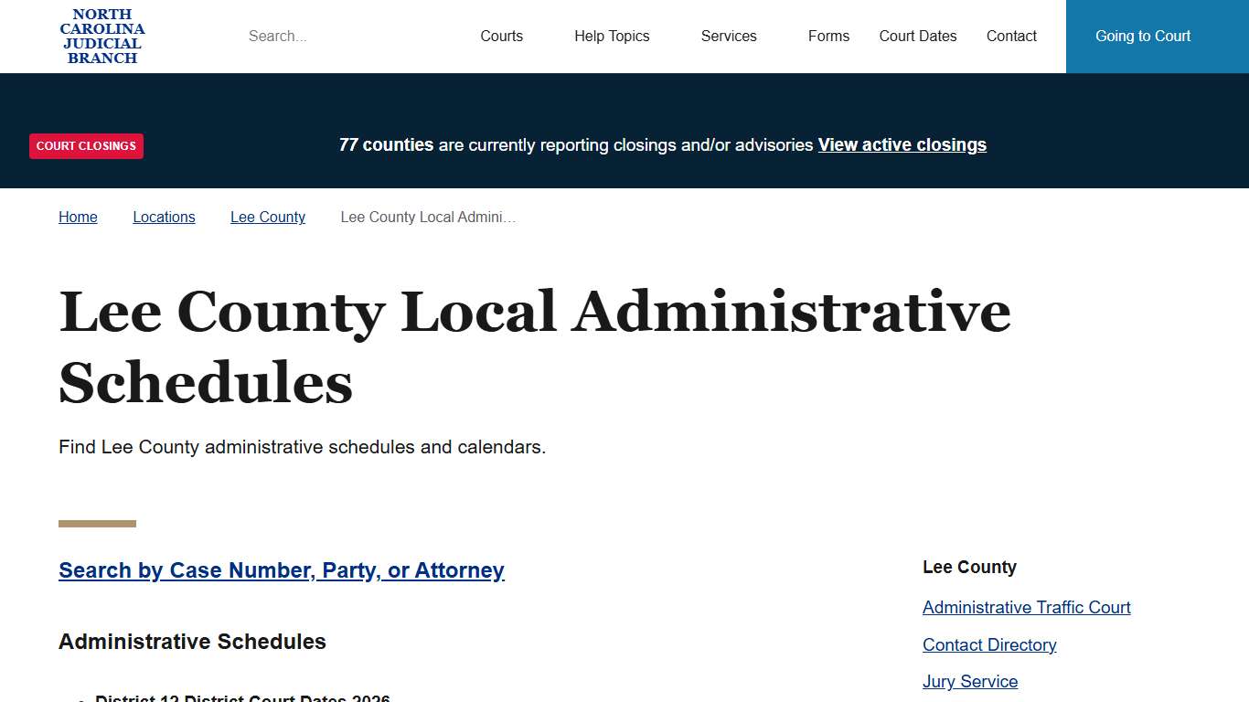 Lee County Local Administrative Schedules North Carolina Judicial Branch